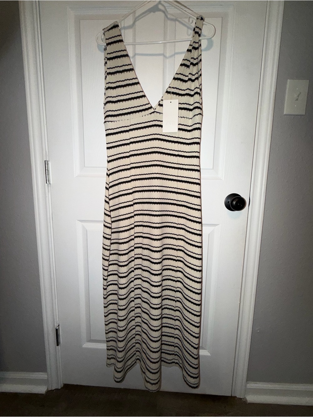 Zara Cream and Black Striped V-Neck Maxi Dress